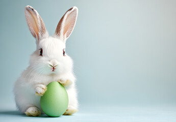 Fototapeta premium easter card, easter bunny with eggs, easter eggs and flowers, easter eggs in a basket, easter eggs and flowers on a white background, easter wall paper and background for social media 