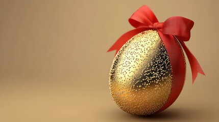 Golden Easter egg with red ribbon, half price discount offer, Easter, egg, gold, ribbon, discount, sale, promotion, holiday