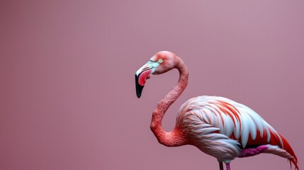 Fototapeta premium Elegant Pink Flamingo on Soft Pink Background Wildlife Bird Nature Exotic Tropical F