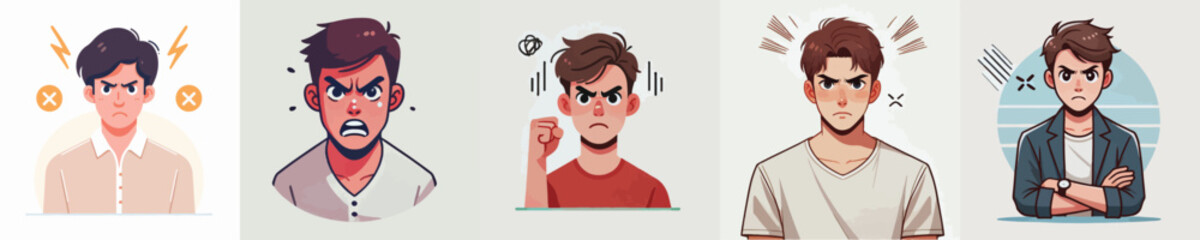 vector set of angry young men