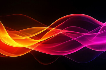 Colorful abstract waves of light flow seamlessly against a dark background, creating a vibrant atmosphere