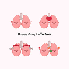 Set of healthy lung character on various gesture and style