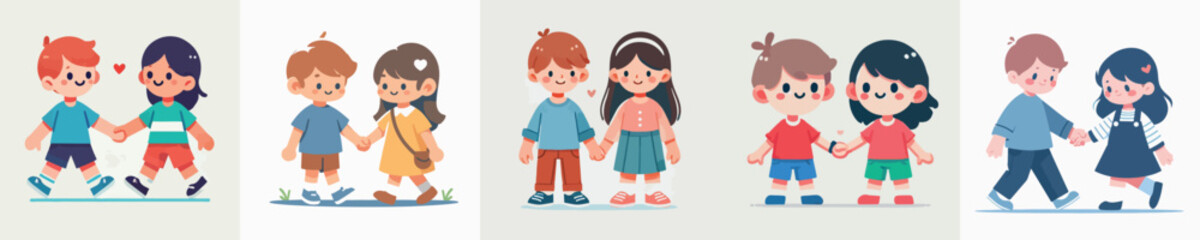 vector boy and girl holding hands