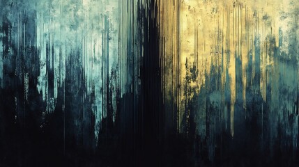 Abstract art painting features subtly shifting teal gold hues creating a dramatic vertical composition. AI Generated