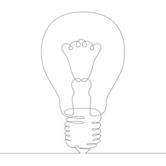 One continuous drawing line logo incandescent filament glow lamp  .Single hand drawn art line doodle outline isolated minimal illustration cartoon character flat