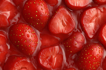 Close-up of the texture of a strawberry's slices.