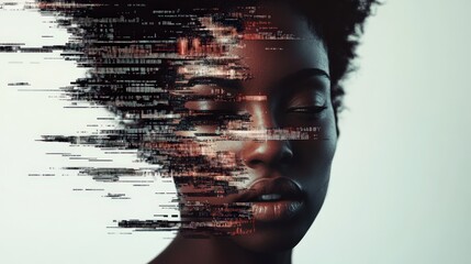Abstract Digital Portrait of a Young Woman: Data Stream and Identity