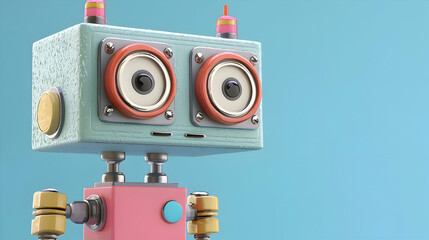 Fototapeta premium 3D rendered Pastel Robot in Blue, Pink, and White - blue background