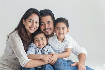 Family father mother son daughter kid studio photo white background