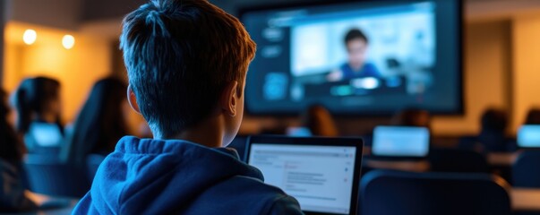 Young Student Engrossed in Online Learning