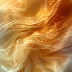 Fototapeta premium Elegant Golden Silk Fabric with Glowing Sparkles