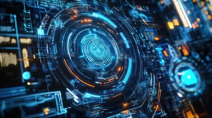 Abstract futuristic technology background with glowing circuits and data streams