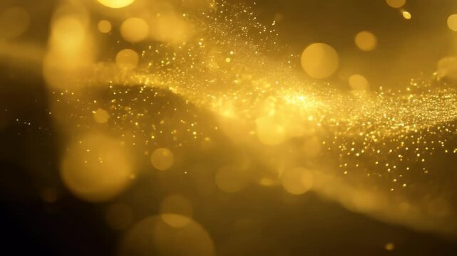 Glittering gold particles and bokeh lights elegantly floating over a black background in a seamless looping animation perfect for luxury visuals