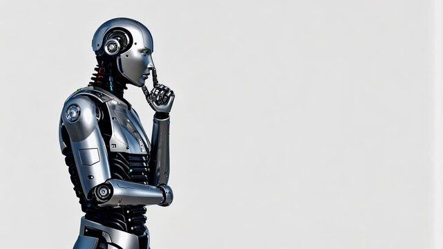 The AI's Secret: An android with a chrome-like finish places a finger to its lips, symbolizing the power and mystery of artificial intelligence.