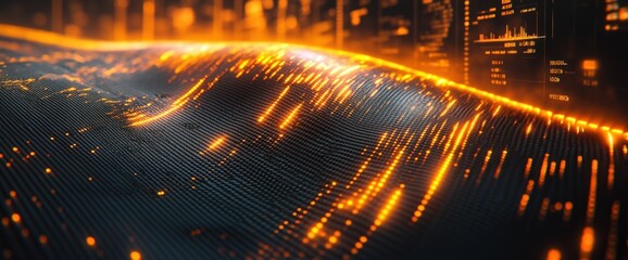 Fototapeta premium Abstract Digital Art Background: Orange and Black Dynamic Texture with Glowing Lines