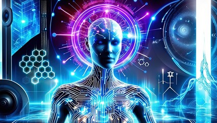 Fototapeta premium The Digital Awakening of AI Consciousness: A Futuristic Representation of Cybernetic Evolution, Advanced Neural Networks, and the Integration of Artificial Intelligence in a Smart and Technologically 