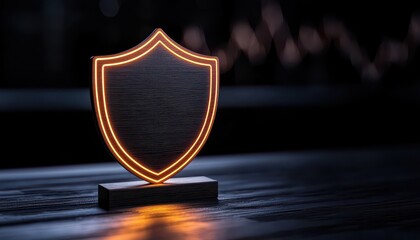 Modern glowing shield symbolizing security and protection in digital world.
