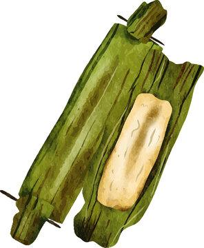Watercolor Illustration of Pulut Panggang Malaysian traditional Food