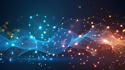 Digital abstract background with glowing particles and lines