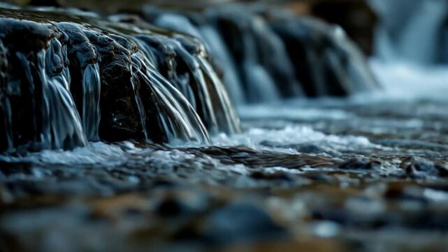 Water flow from waterfall macro videograph