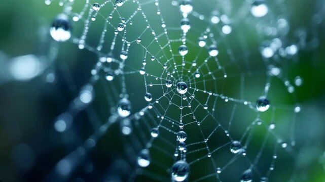 water drops on spider web macro videograph