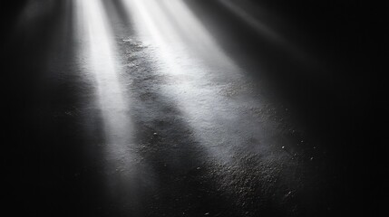 Dramatic light beams illuminate dusty ground creating mysterious shadows. AI Generated