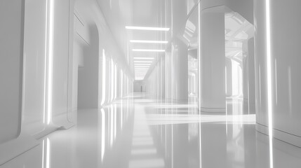Obraz premium Futuristic White Corridor Architectural Design
