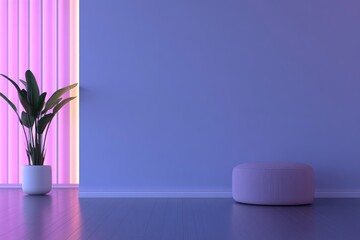 Minimalist Interior Design: Purple and Pink Room with Plant and Ottoman