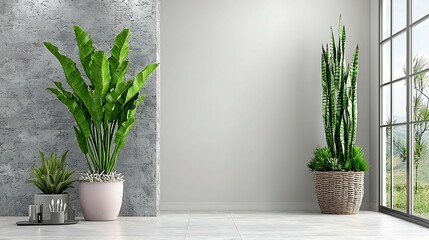 Fototapeta premium A vibrant interior scene featuring an orange arch, teal curtains, a plant, and colorful geometric shapes, showcasing modern design elements. minimalist pastel aesthetics minimal design visual harmony 