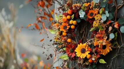 Autumn Elegance: Wildflower and Leaf Wreath for Seasonal Home Decor