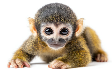 Black capped squirrel monkey, Saimiri boliviensis, isolated on white background.