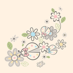 Adorable animal character surrounded by beautiful flower decorations in a vibrant vector illustration.
