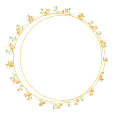 Hand Drawn Gold Colored Flower Wreath. Floral Vector Design Element for Birthday, New Year, Christmas Card, Wedding Invitation.
