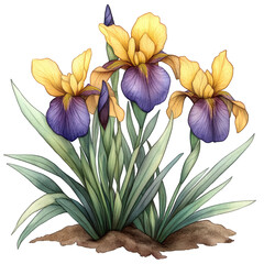Obraz premium Watercolor illustration of Iris pseudata ‘Yarai’ (Japanese iris) with peachy-yellow petals and deep purple-burgundy centers