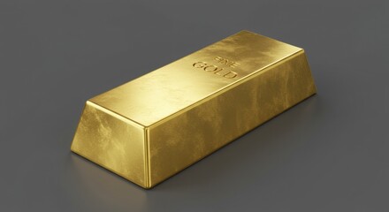 Minimalist Gold Bar on Gray Background - Precious Metal Investment Concept