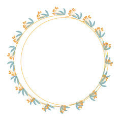 Hand Drawn Gold Colored Flower Wreath. Floral Vector Design Element for Birthday, New Year, Christmas Card, Wedding Invitation.
