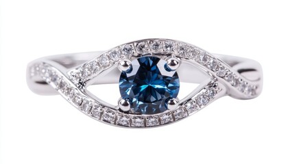 Elegant blue gemstone ring with white diamonds.