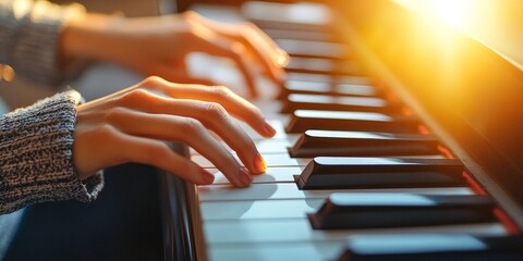A graceful moment of hands playing the piano, capturing artistry and musical passion. Ideal for music and art content.
