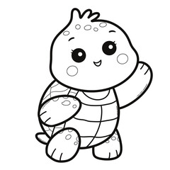 Cute Baby Turtle Waving Cheerfully Line Art