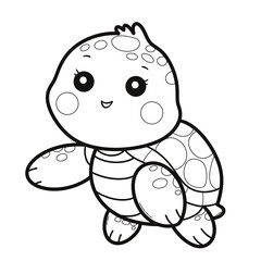 Happy Baby Turtle Swimming in the Ocean Line Art