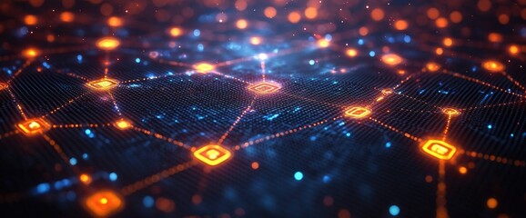 Abstract Digital Network: Glowing Blue and Orange Connections