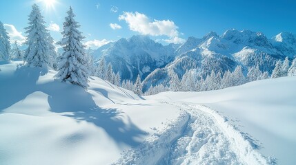 Obraz premium Snowy Mountain Winter Wonderland: A Breathtaking Alpine Scene