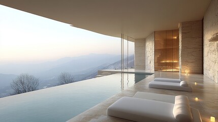 Mountain view infinity pool, spa lounge, relaxation