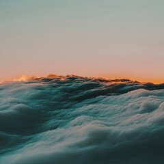 Fototapeta premium Serene Sunset Cloudscape Dreamy Aerial View of Rolling Clouds at Dusk
