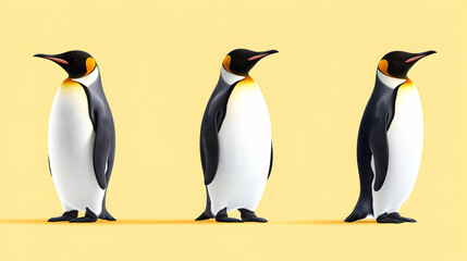 Fototapeta premium Three charming penguins in a playful stance.