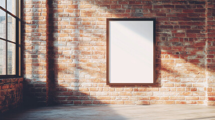Modern Picture Frame on Textured Red Brick Loft Wall