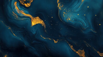 Abstract Blue and Gold Swirls: A Luxurious Art Piece