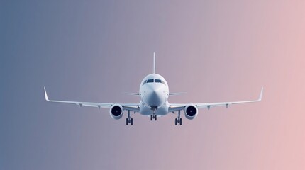 Obraz premium Airplane flying against pastel gradient sky