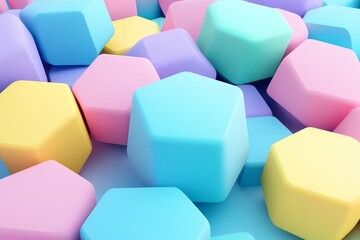 Fototapeta premium Colorful Hexagon and Square Shapes in Soft Pastel Shades
