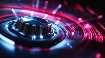 Futuristic Control Knob: Neon Lights and Metallic Gears